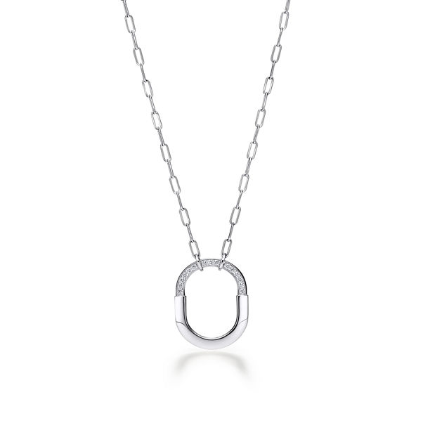 Tiffany Lock:Pendant in White Gold with Diamonds, Medium