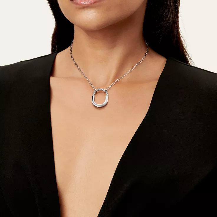 Tiffany Lock:Pendant in White Gold with Diamonds, Medium, 1