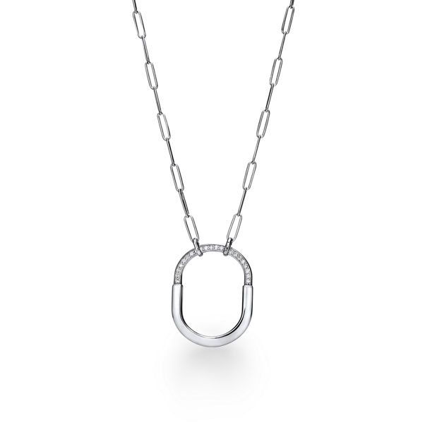 Tiffany Lock:Pendant in White Gold with Diamonds, Large