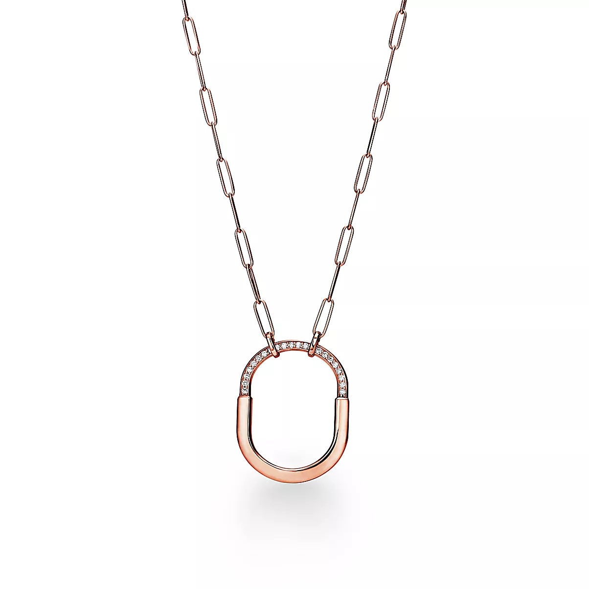 Tiffany Lock Pendant w/Chain 18K 로즈 골드 다이아몬드 One Scale