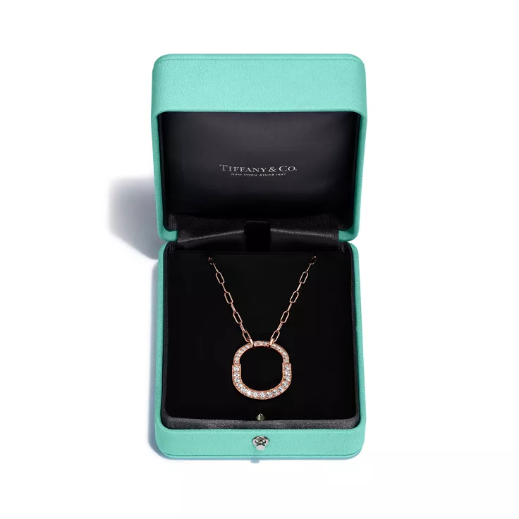 Tiffany Lock:Pendant in Rose Gold with Pavé Diamonds, Medium, 5