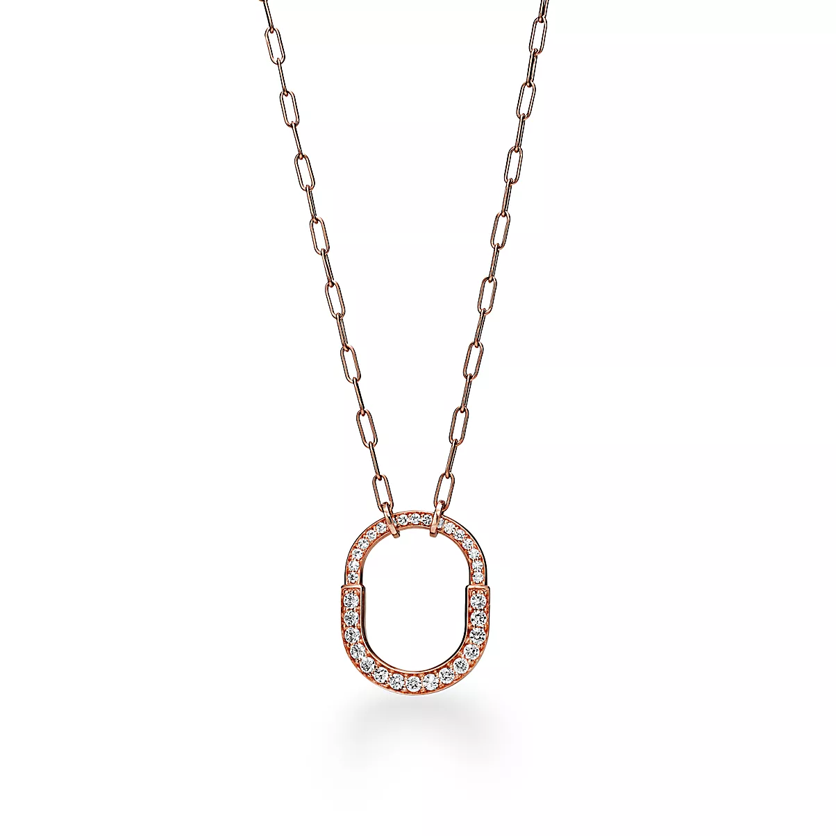 Tiffany Lock Pendant w/Chain 18K 로즈 골드 다이아몬드 One Scale