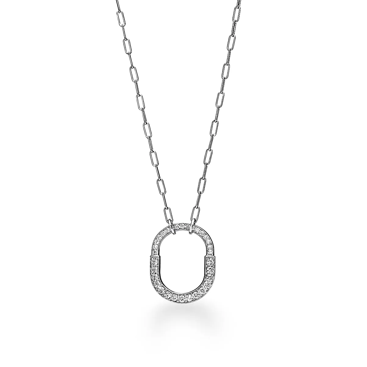 Tiffany Lock Pendant w/Chain 18K 화이트 골드와 팔라듐 다이아몬드 One Scale