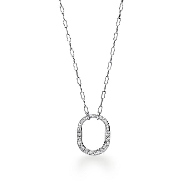 Tiffany Lock:Pendant in White Gold with Pavé Diamonds, Medium