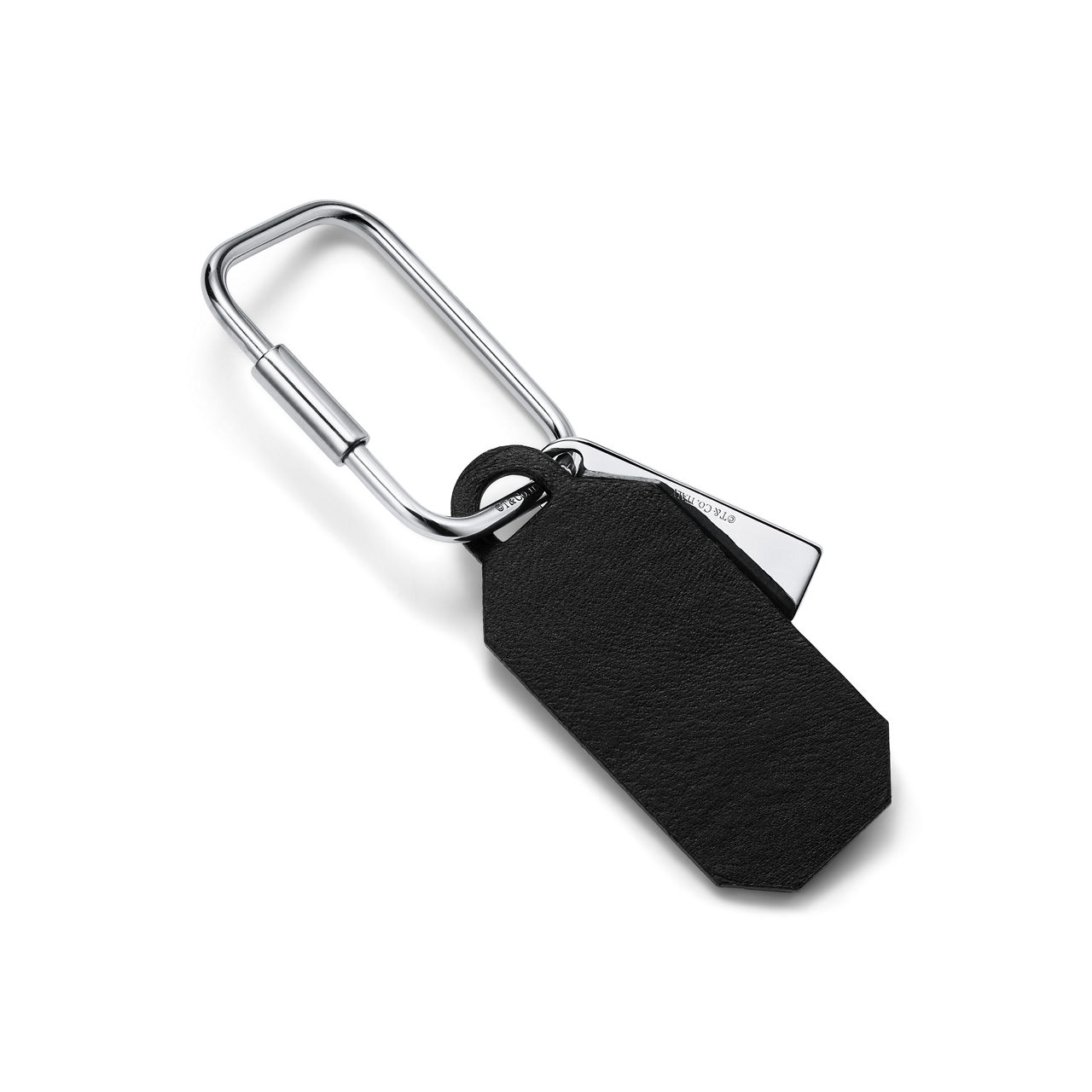 Karabiner mit rechteckigem Anhänger aus schwarzem Leder