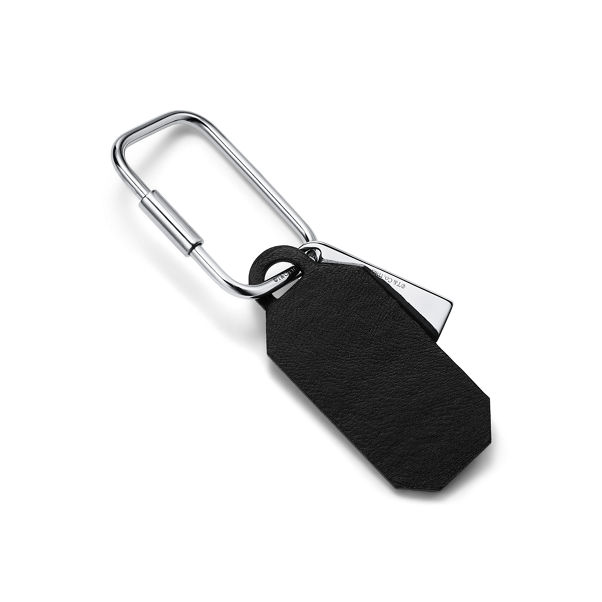 Return to Tiffany™:Rectangle Tag Carabiner in Black Leather and Enamel