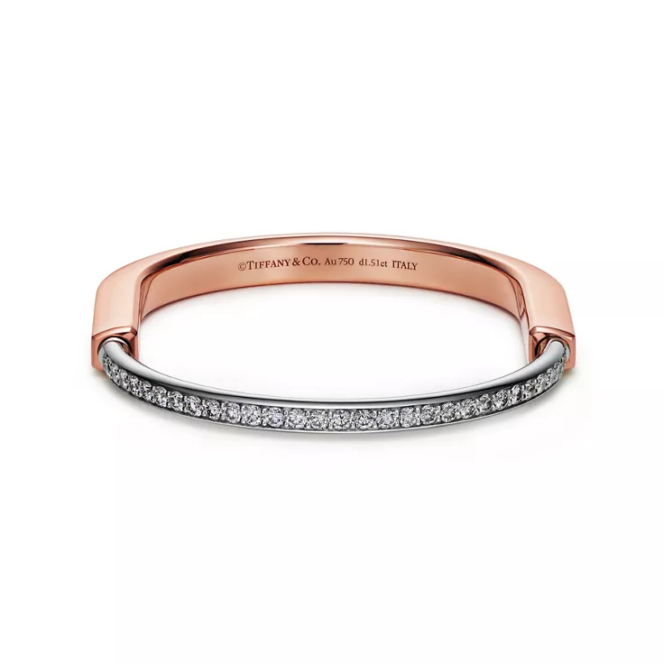 Tiffany Lock:Bangle in Rose and White Gold with Half Pav&eacute; Diamonds, 4