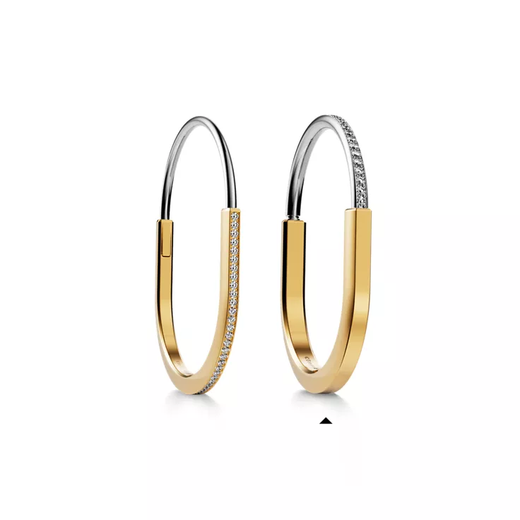 Tiffany Lock:Bangle in Yellow and White Gold with Half Pav&eacute; Diamonds, 6