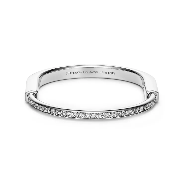 Tiffany Lock:Bangle in White Gold with Half Pav&eacute; Diamonds, 4