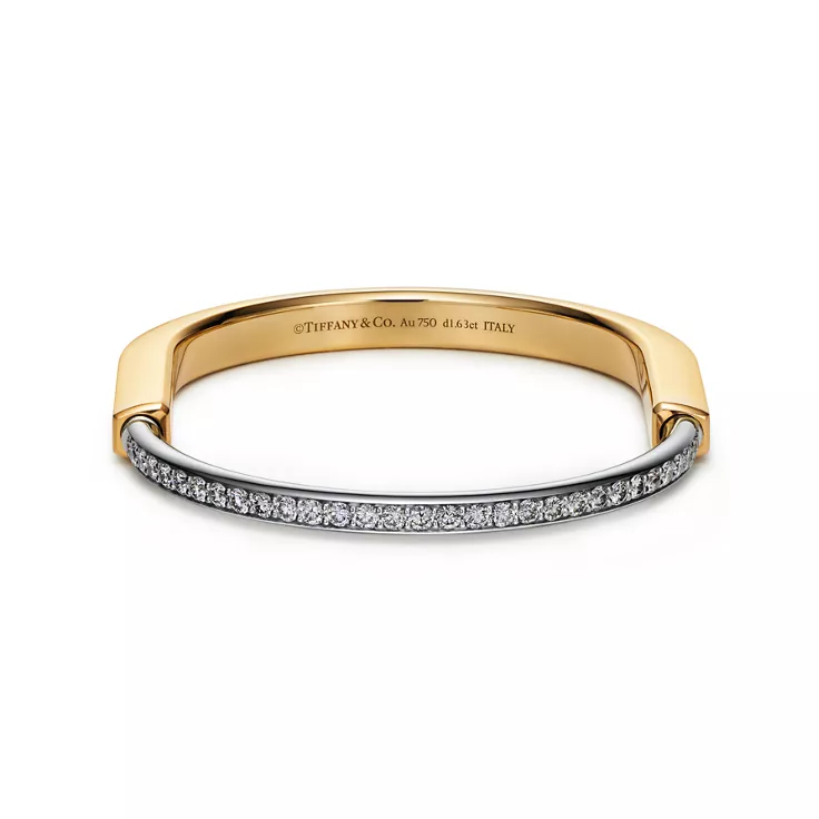 Tiffany Lock:Bangle in Yellow and White Gold with Half Pav&eacute; Diamonds, 4