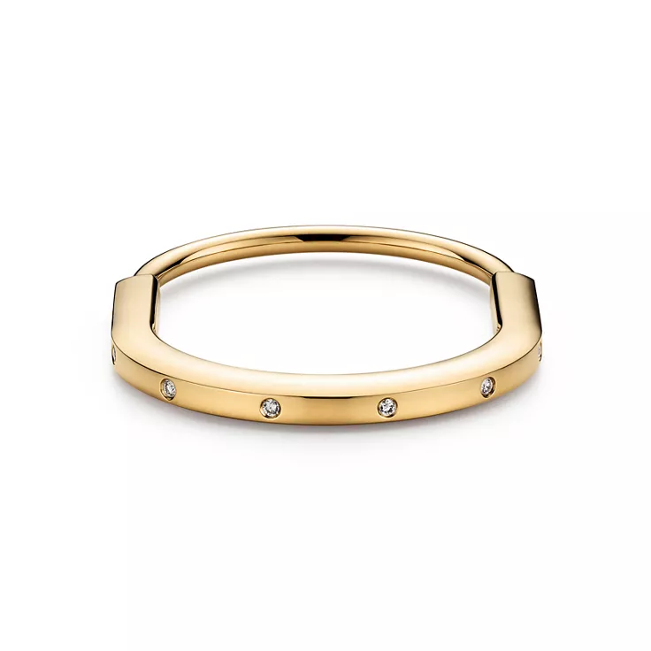 Tiffany Lock:Bangle in Yellow Gold with Diamond Accents, 5
