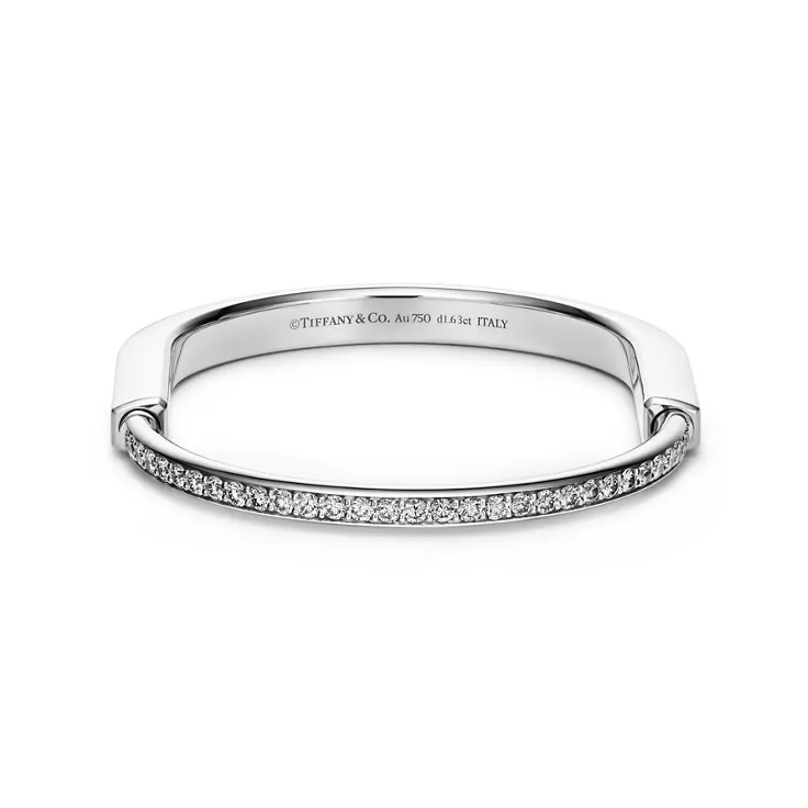 Tiffany Lock:Bracelet jonc en or blanc 18 carats et pav&eacute; de diamants demi-cercle, 4