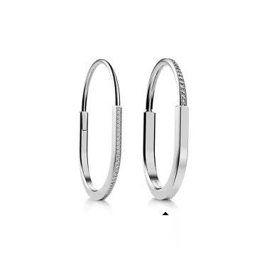 Tiffany Lock:Bracelet jonc en or blanc 18 carats et pav&eacute; de diamants demi-cercle, 7