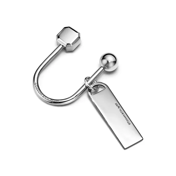 Rectangular Tag Screwball Key Ring in Sterling Silver