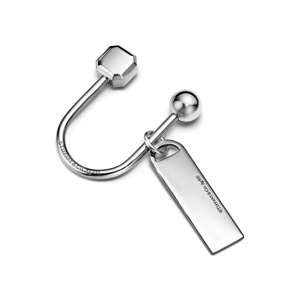 Return to Tiffany™:Rectangular Tag Screwball Keyring in Sterling Silver