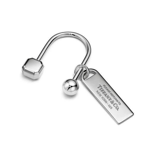 Return to Tiffany™:Rectangular Tag Screwball Keyring in Sterling Silver