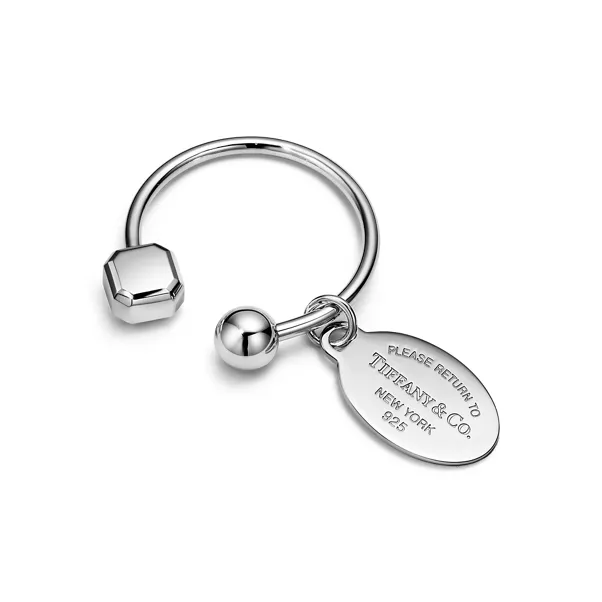 Oval Tag Screwball Key Ring in Sterling Silver