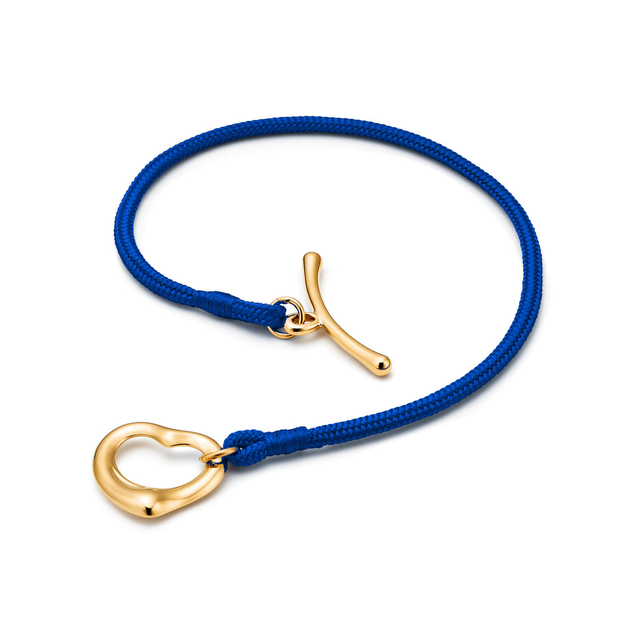 Elsa Peretti®:Open Heart Bracelet in Yellow Gold on a Cobalt Silk Cord image number 2