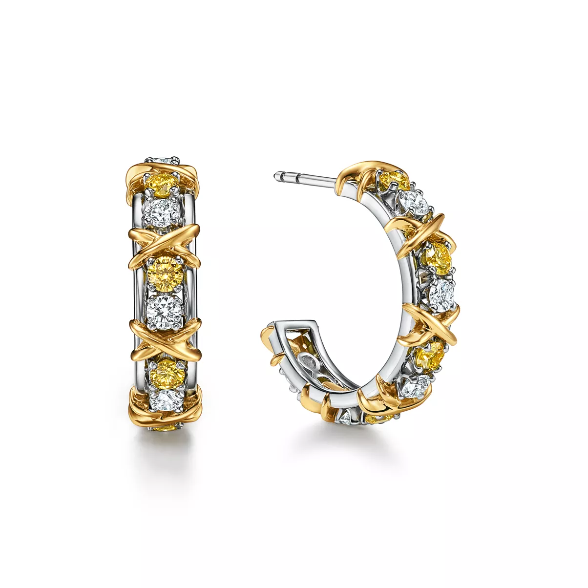 Hoop Earrings with Yellow and White Diamonds