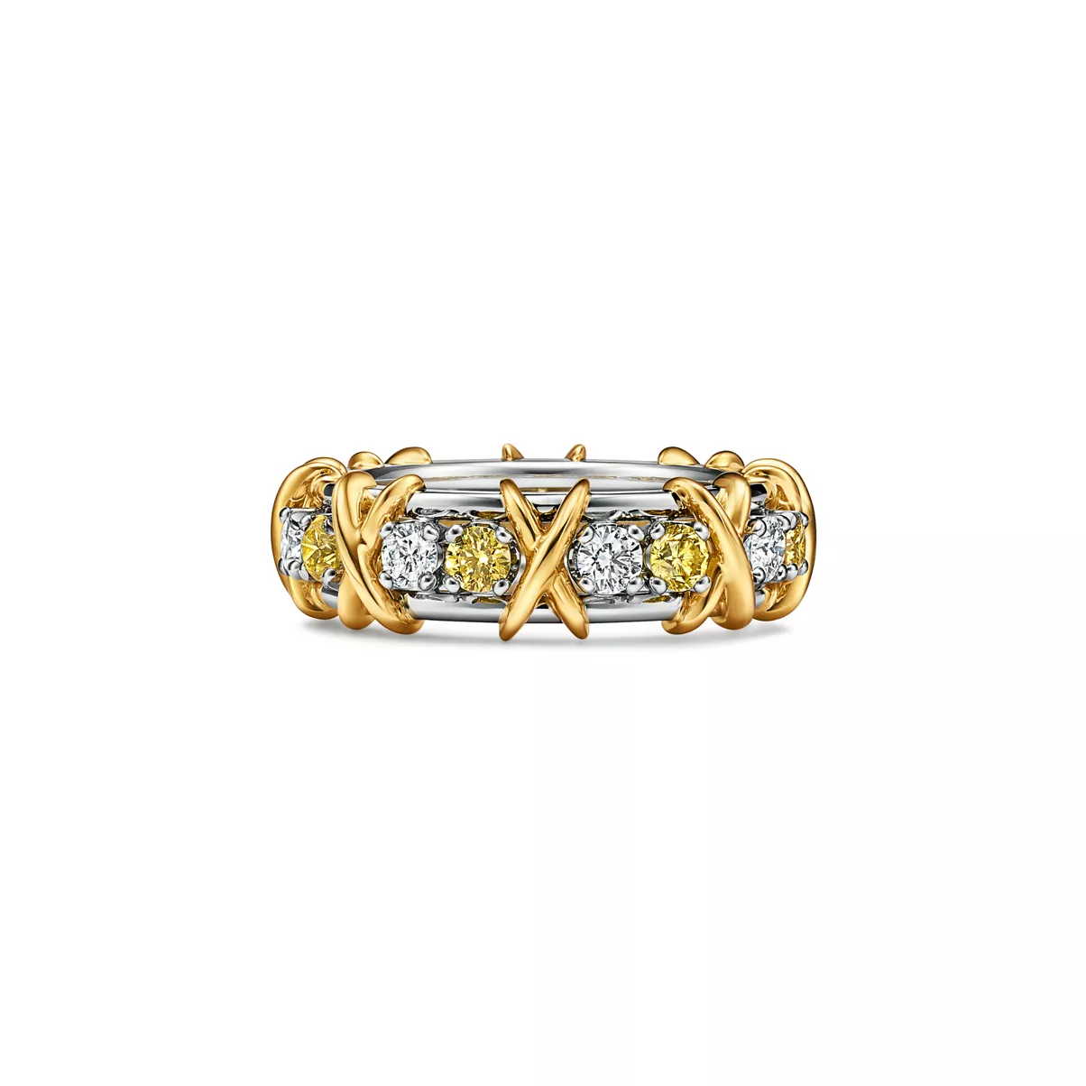 Ring with Yellow and White Diamonds