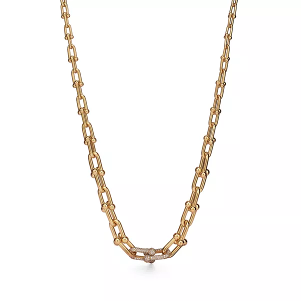  Halskette mit verlaufenden Elementen in Gelbgold mit Diamanten