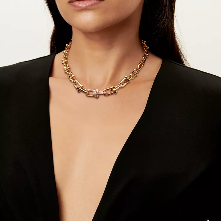 Tiffany HardWear: Collier à maillons gradués en or jaune 18 carats et diamants, 1