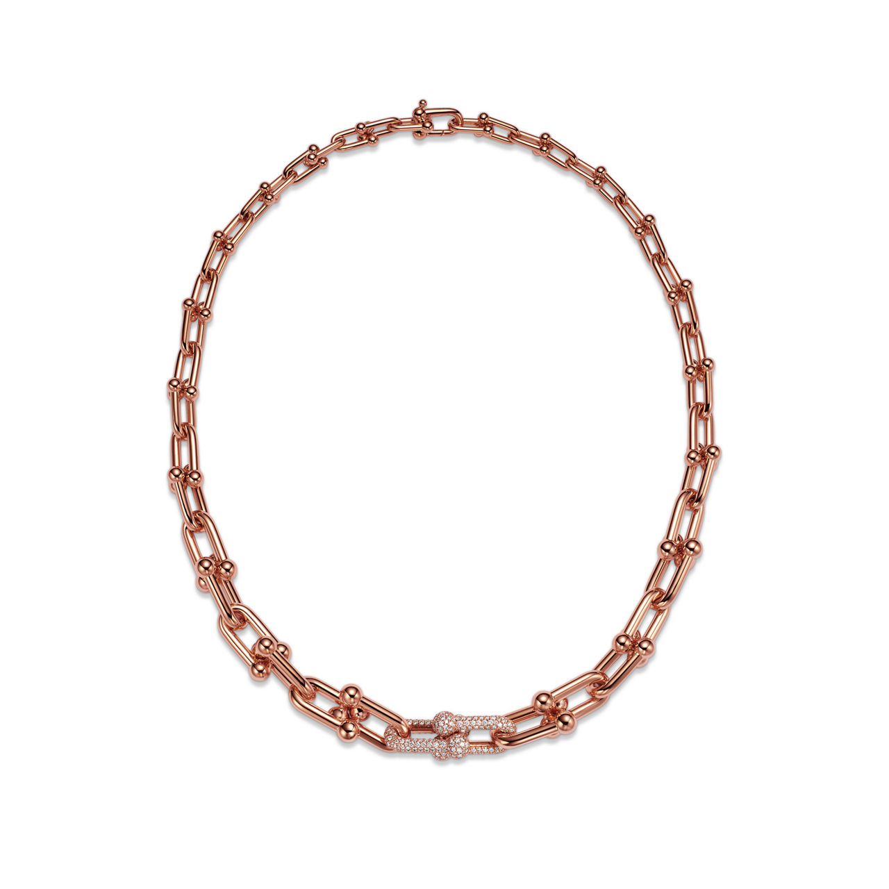 Tiffany HardWear:Graduated Link Necklace in Rose Gold with Pavé Diamonds image number 3