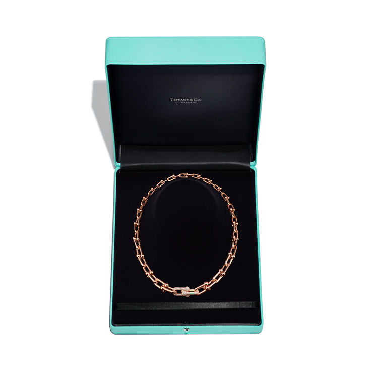 Tiffany HardWear:Graduated Link Necklace in Rose Gold with Pavé Diamonds image number 5