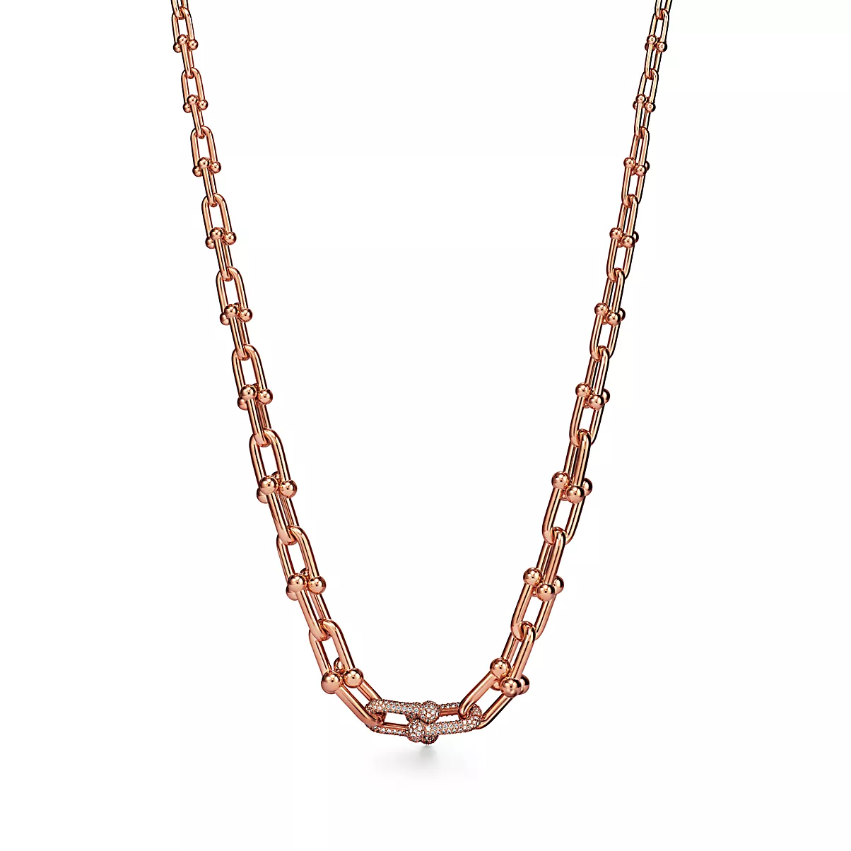 Tiffany HardWear Necklace 18K 로즈 골드 라운드 브릴리언트 다이아몬드 One Scale