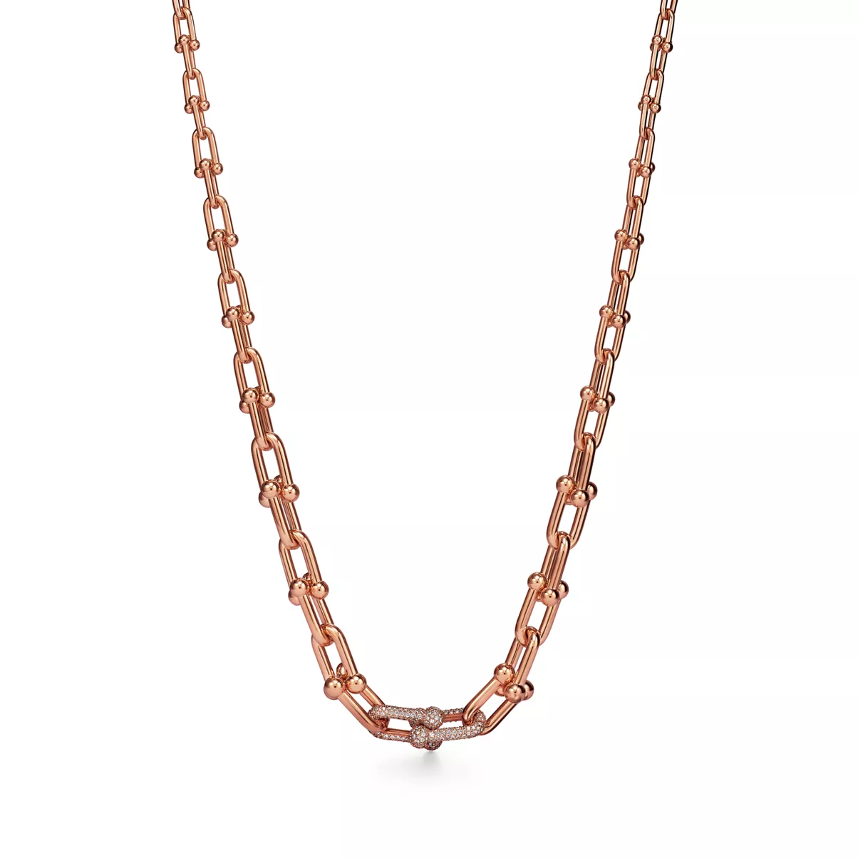  Graduated Link Necklace in Rose Gold with Diamonds