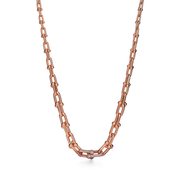 Tiffany HardWear:Graduated Link Necklace in Rose Gold with Pavé Diamonds