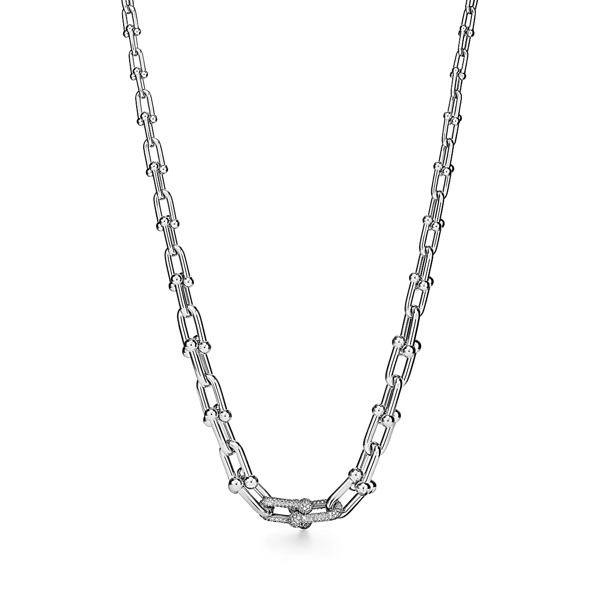 Tiffany HardWear Necklace 18K 화이트 골드와 팔라듐 라운드 브릴리언트 다이아몬드 One Scale