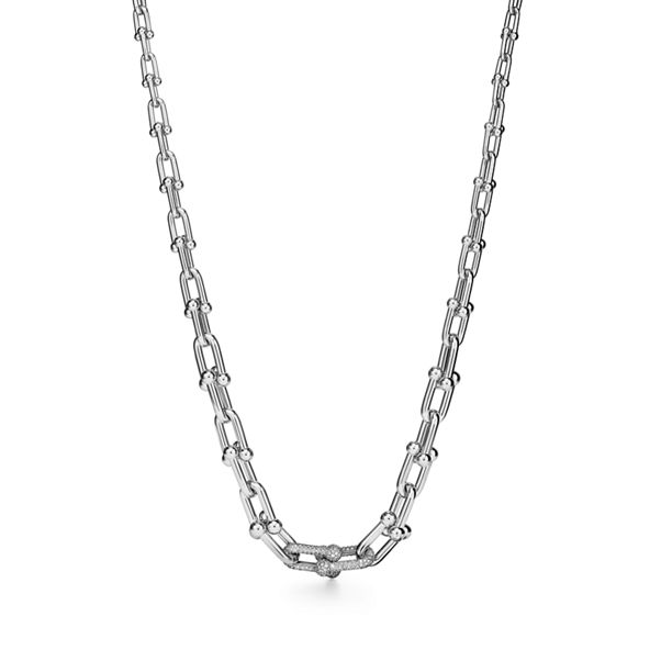 Tiffany HardWear:Graduated Link Necklace in White Gold with Pavé Diamonds