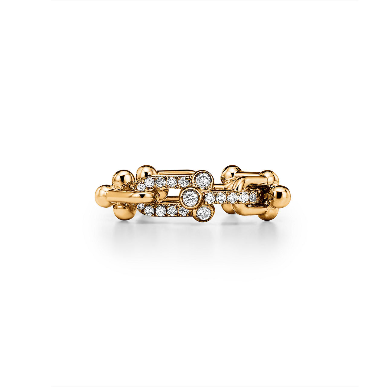 Anillo de eslabones pequeños de oro amarillo con diamantes