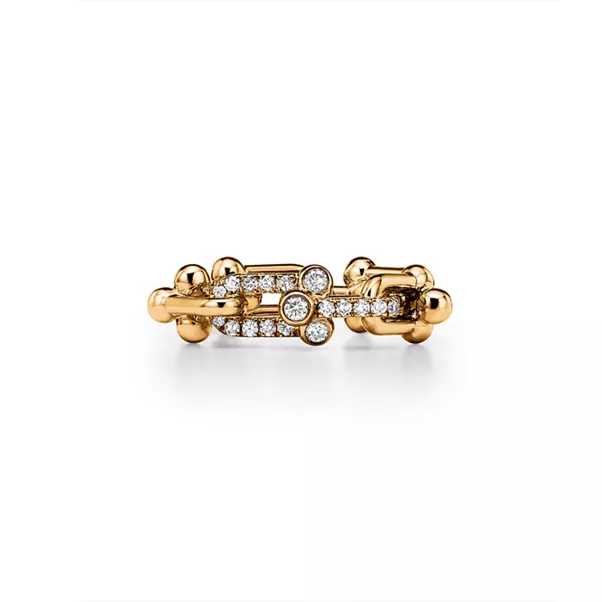 Ring mit kleinen Gliedern in Gelbgold mit Diamanten