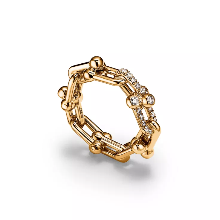 Tiffany HardWear:Small Link Ring in Yellow Gold with Diamonds, 4