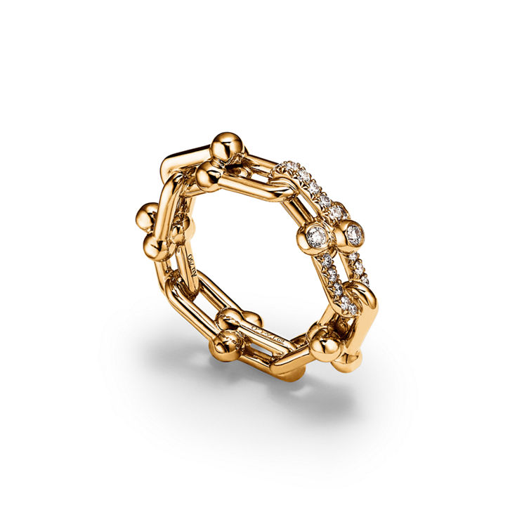 Collezione HardWear by Tiffany:Anello a maglie piccole in oro giallo con diamanti numero immagine 4