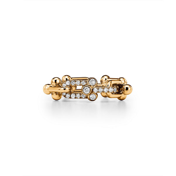 Tiffany HardWear:Ring mit kleinen Gliedern in Gelbgold mit Diamanten