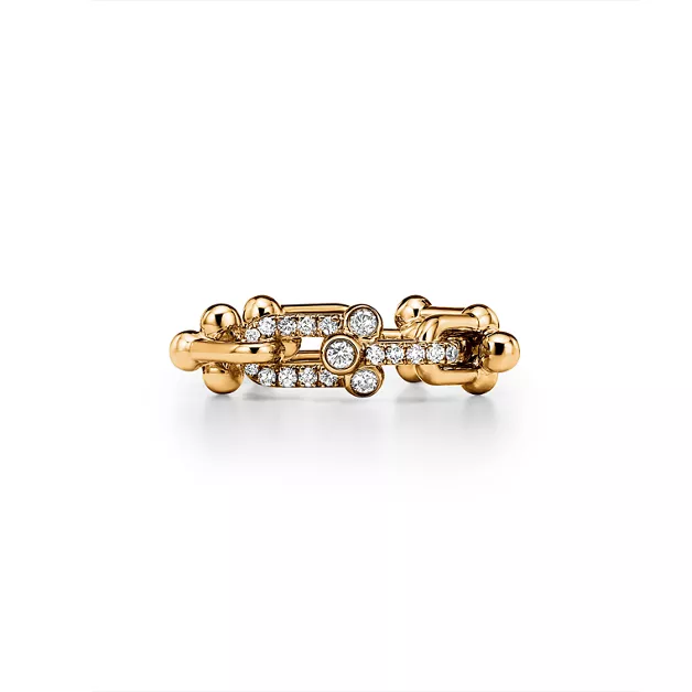 Tiffany HardWear:Small Link Ring in Yellow Gold with Diamonds image number 0
