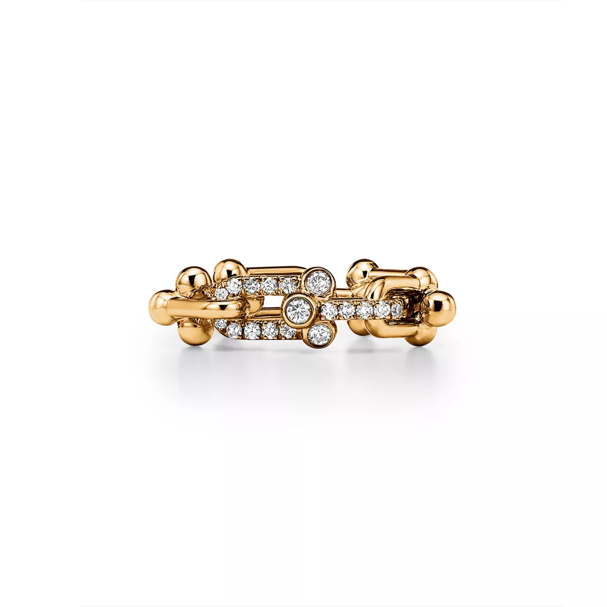 Small Link Ring in Yellow Gold with Diamonds