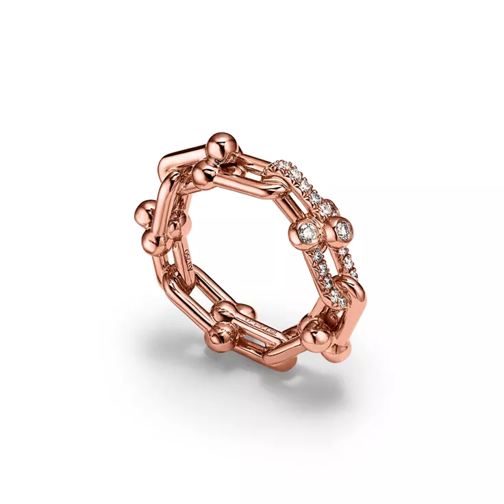 Tiffany HardWear:Bague à maillons taille Small en or rose et diamants, 4