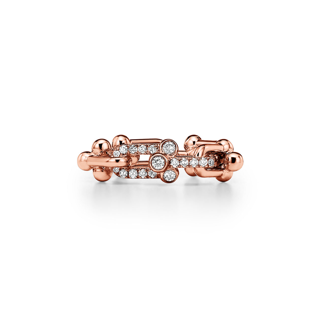 Anillo de eslabones pequeños de oro rosa con diamantes