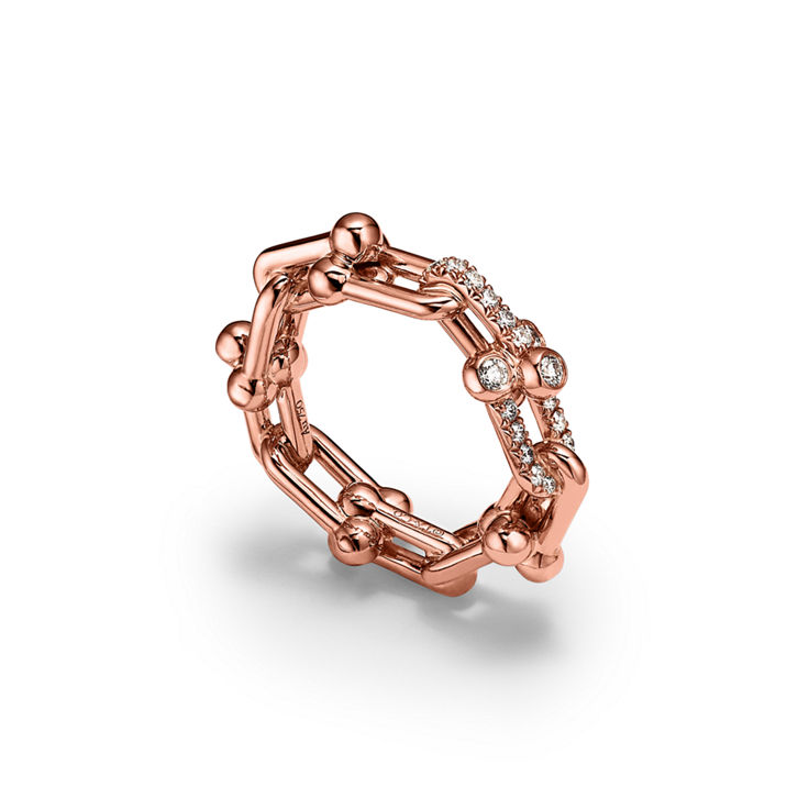 Collezione HardWear by Tiffany:Anello a maglie piccole in oro rosa con diamanti numero immagine 4