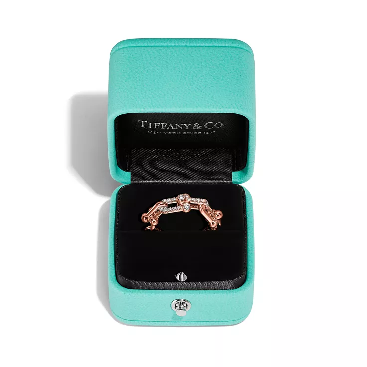 Tiffany HardWear:Small Link Ring in Rose Gold with Diamonds, 6