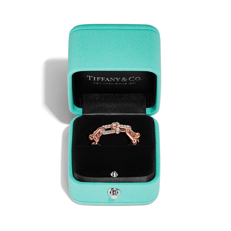 Tiffany HardWear:Small Link Ring in Rose Gold with Diamonds image number 6