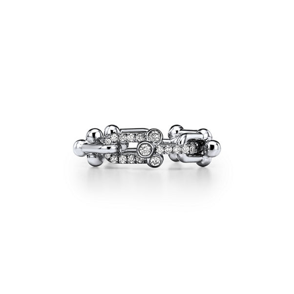 Tiffany HardWear:Small Link Ring in White Gold with Diamonds