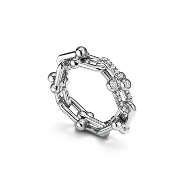 Tiffany HardWear:Bague &agrave; maillons taille Small en or blanc 18 carats et diamants, 3