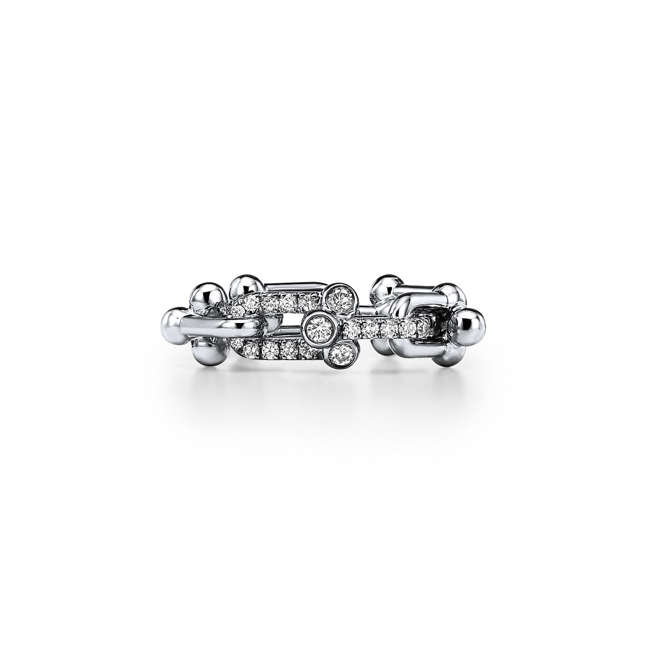 Tiffany HardWear:Bague à maillons taille Small en or blanc 18 carats et diamants numéro dimage {1}