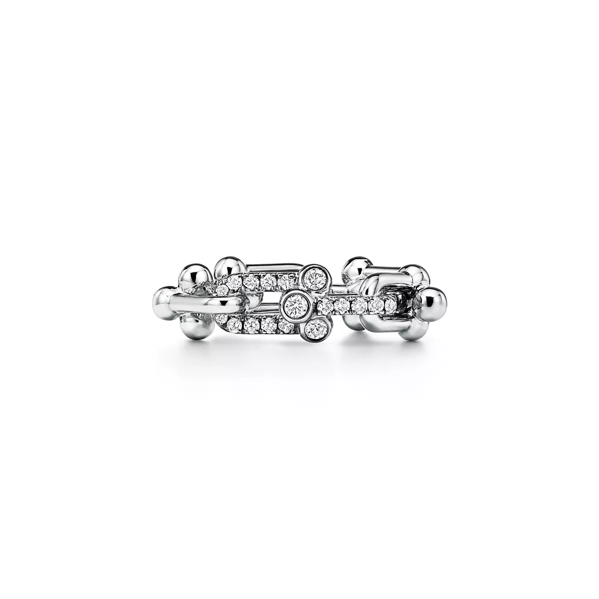 Small Link Ring in White Gold with Diamonds