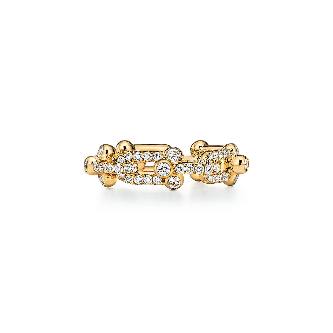Anillo de eslabones pequeños de oro amarillo con diamantes en pavé